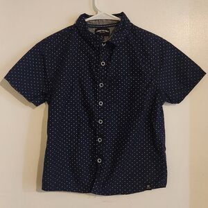 Kenneth Cole Boys Blue /Navy Polka Dot Button Down Short Sleeve Shirt, Size 8